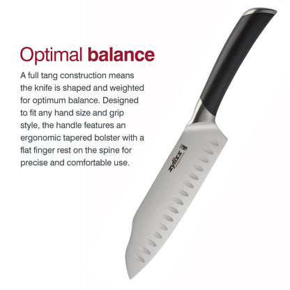 Zyliss Comfort Pro 7" Santoku Knife - Ice Hardened German Steel Kitchen Cutlery, Black/Stainless Steel