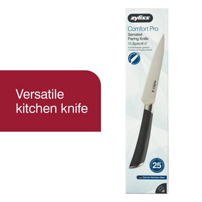 Zyliss Comfort Pro 4.5" Serrated Paring Knife - Ice Hardened German Steel Kitchen Cutlery , Black/Stainless Steel