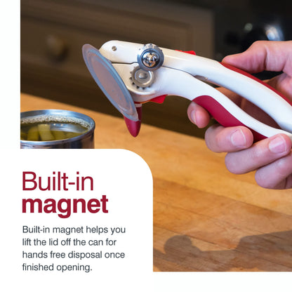 ZYLISS Lock N' Lift Manual Can Opener with Lid Lifter Magnet, Red
