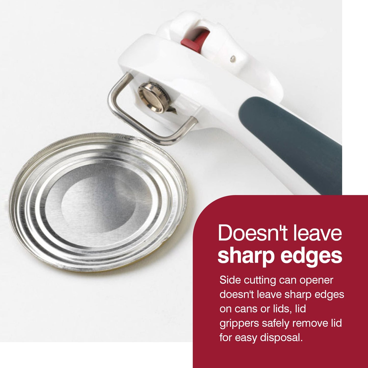 Zyliss Safe Edge Can Opener, Manual - Safely Open Without Sharp Lids - Lock and Unlock Safety - White / Gray
