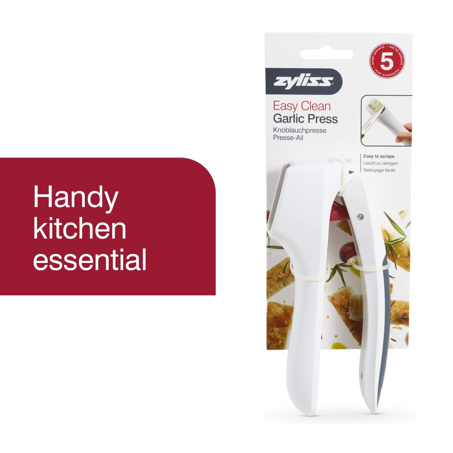 Zyliss Easy Clean Garlic Press - No Need To Peel, Crusher, Mincer - White, Grey