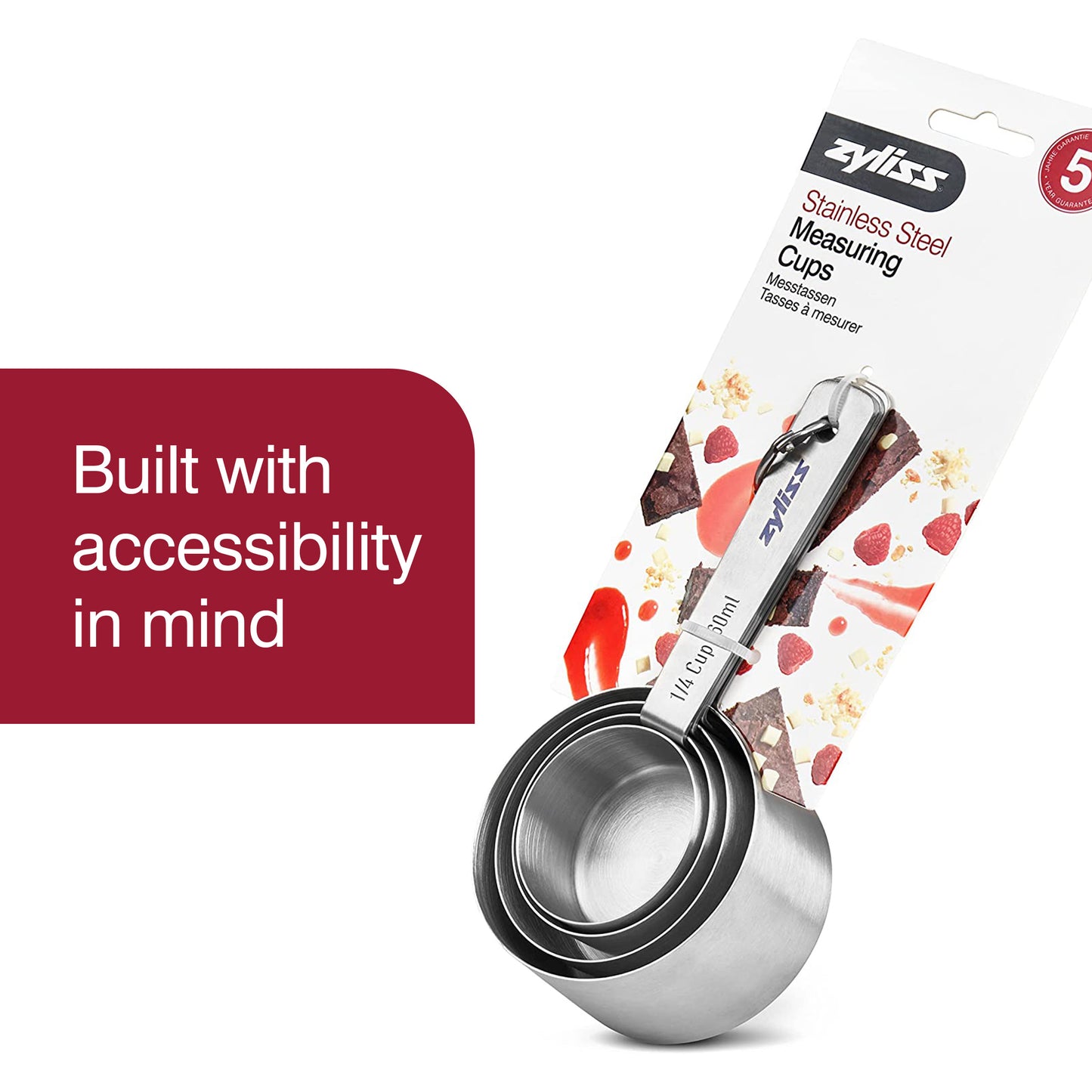 Zyliss Bakeware Premium Stainless Steel Measuring Cups, Set of 4 Silver