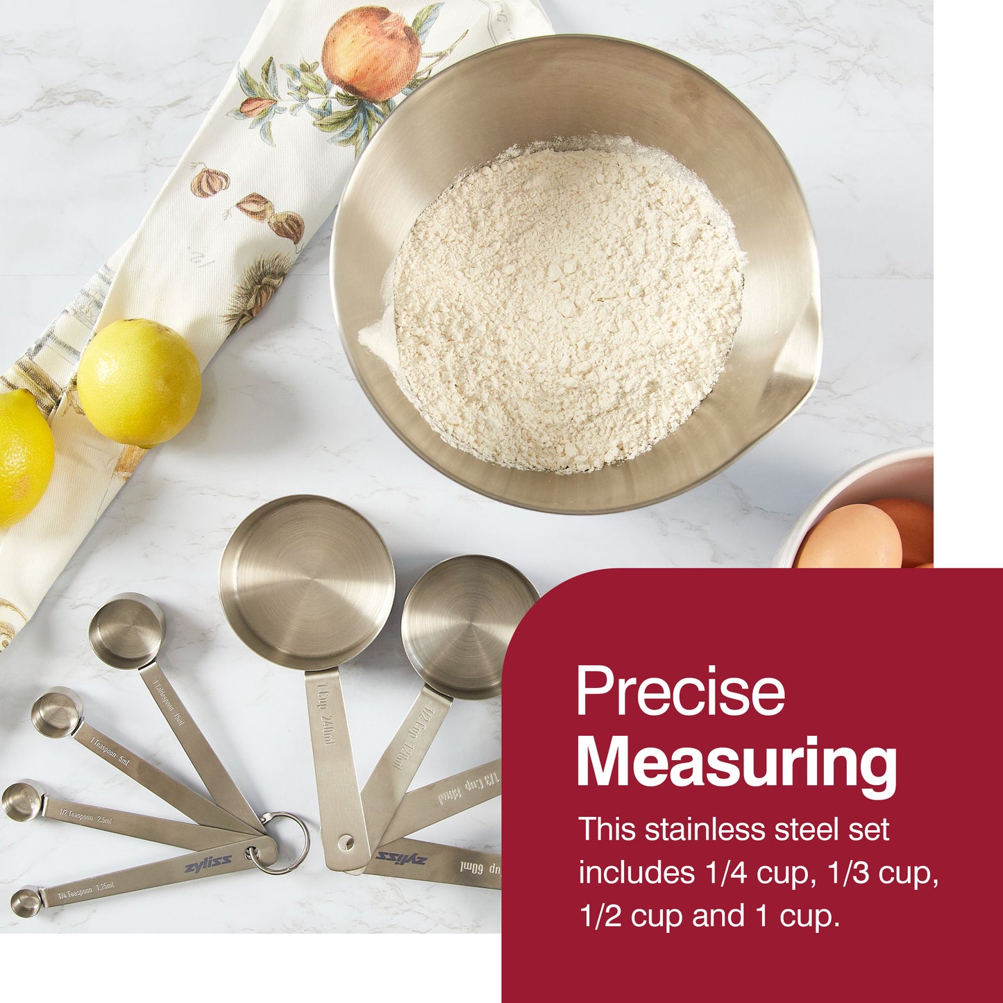 Zyliss Bakeware Premium Stainless Steel Measuring Cups, Set of 4 Silver