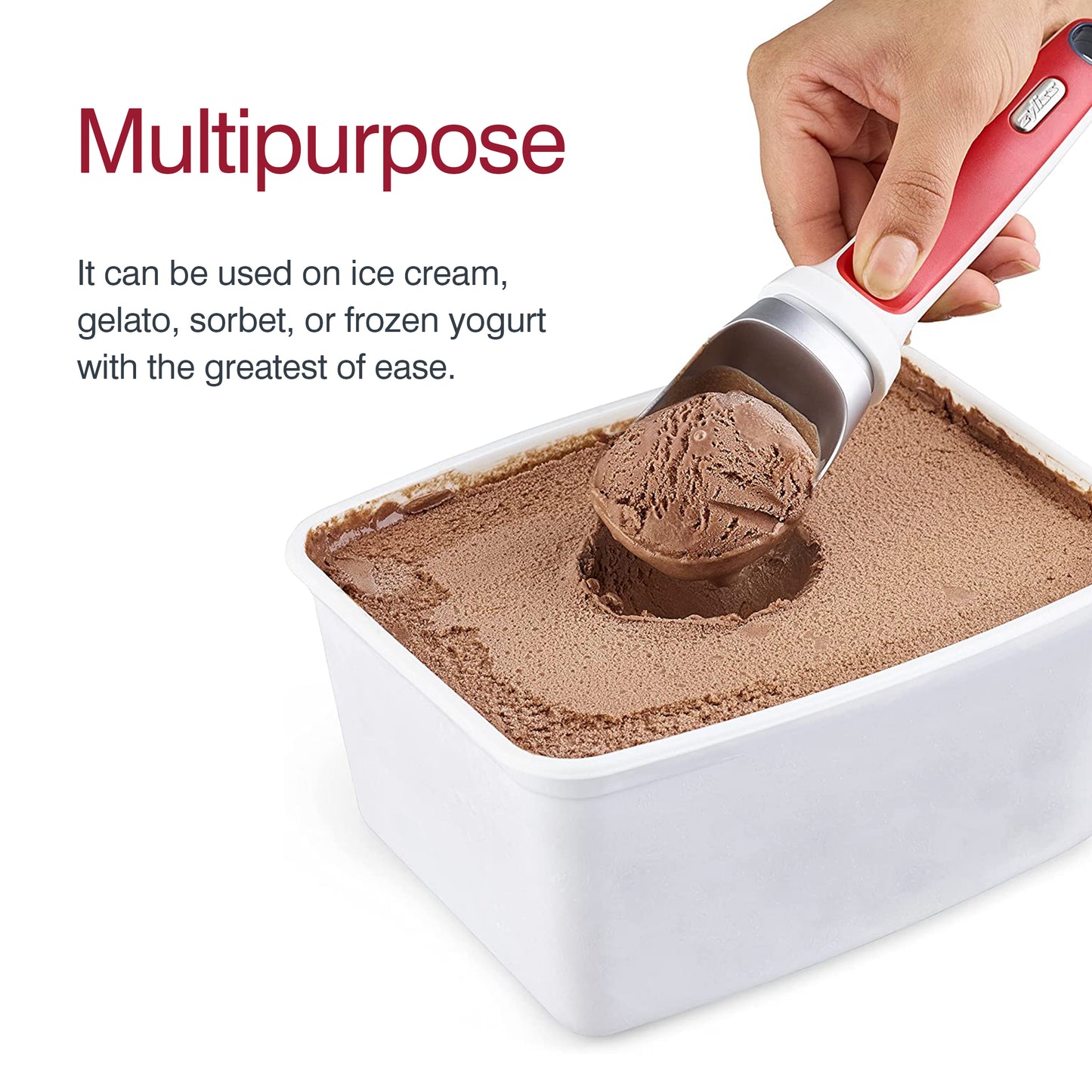 ZYLISS Right Scoop - Balanced Metal Ice Cream Scoop Set - Ergonomic Handle - Red