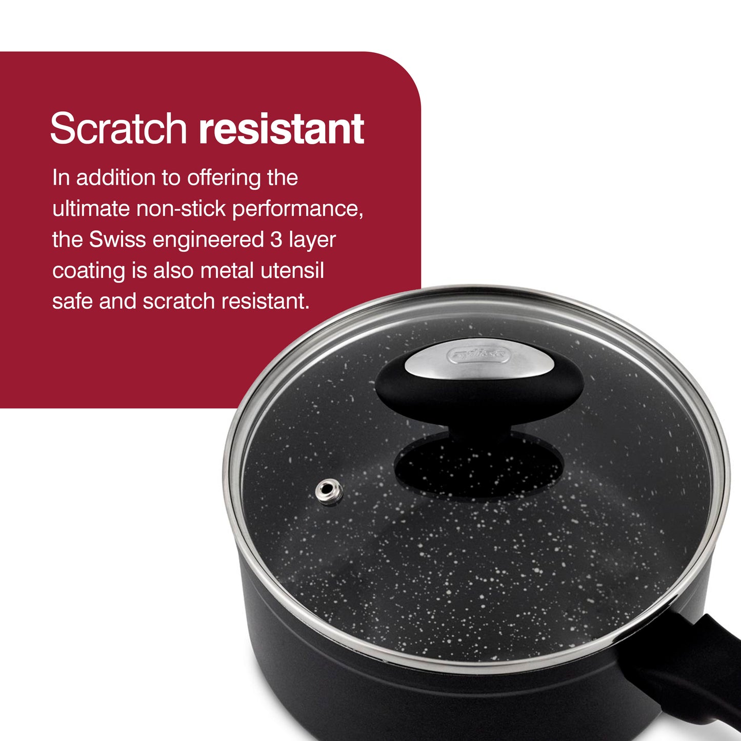 Zyliss Nonstick Saucepan with Glass Lid, 2.7 Qt, Gray