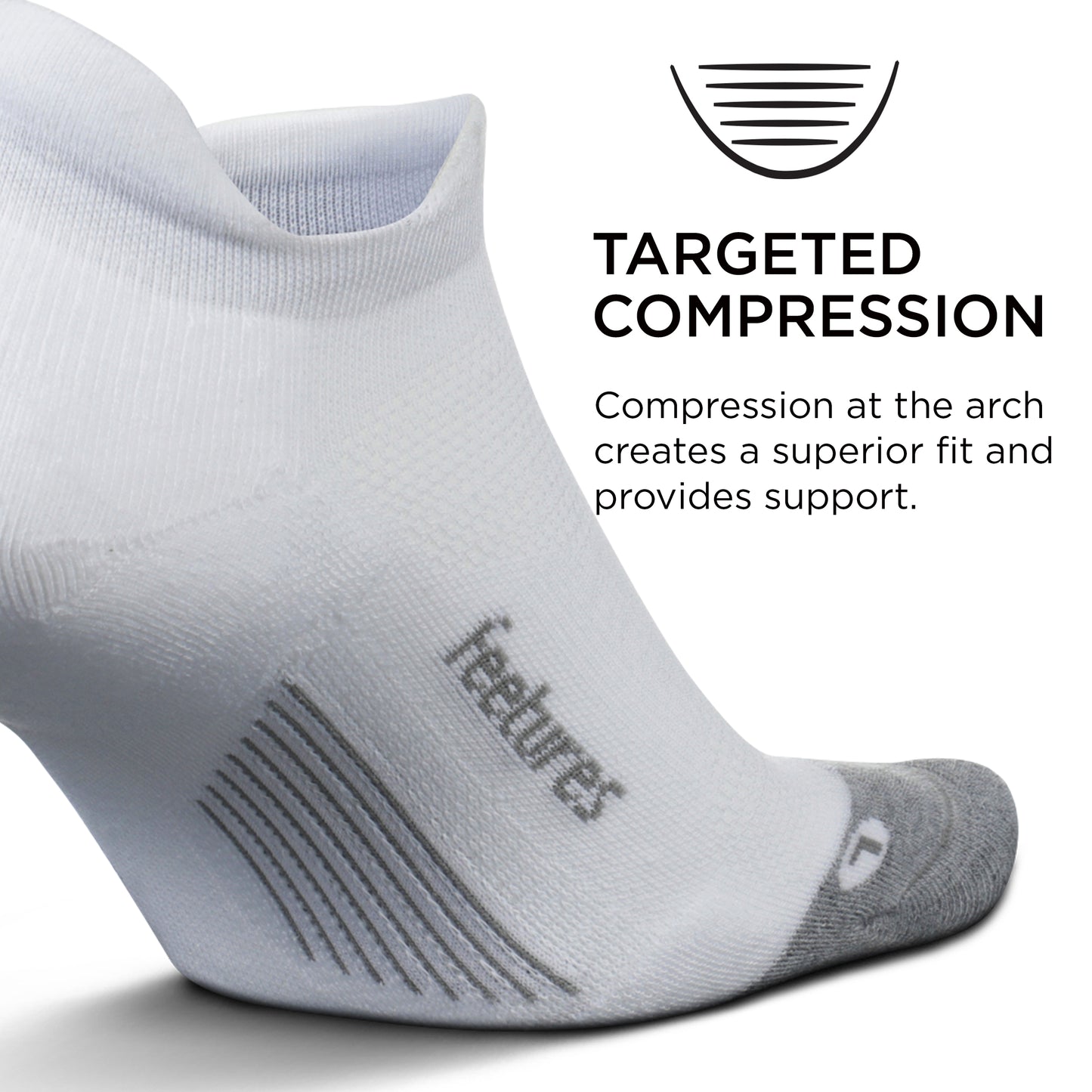 Feetures Elite Max Cushion No Show Tab Block- Running Socks for Men & Women, Athletic Compression Socks, Moisture Wicking- Large, White