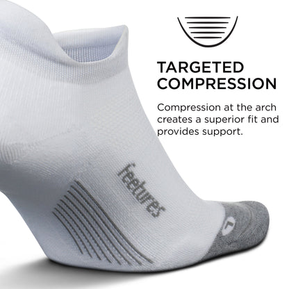 Feetures Elite Max Cushion No Show Tab Block- Running Socks for Men & Women, Athletic Compression Socks, Moisture Wicking- Large, White