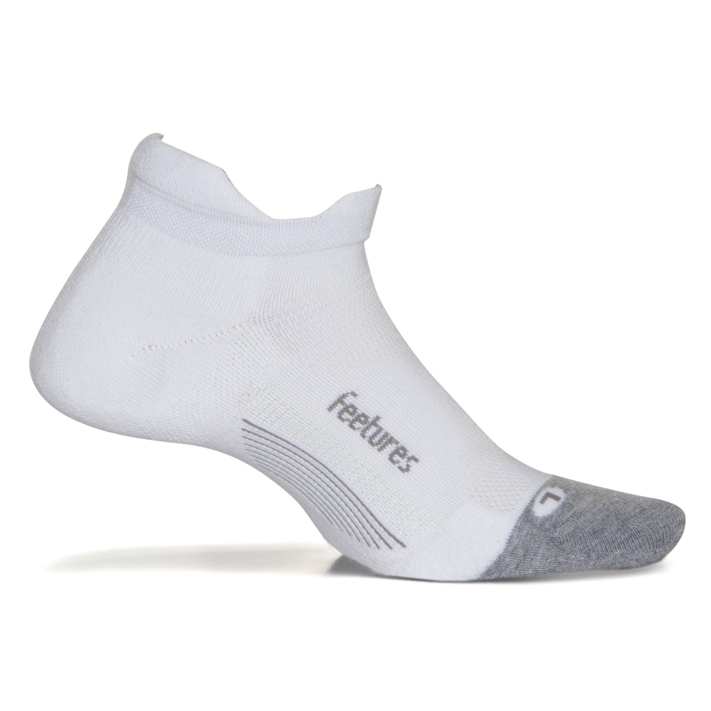 Feetures Elite Max Cushion No Show Tab Block- Running Socks for Men & Women, Athletic Compression Socks, Moisture Wicking- Large, White