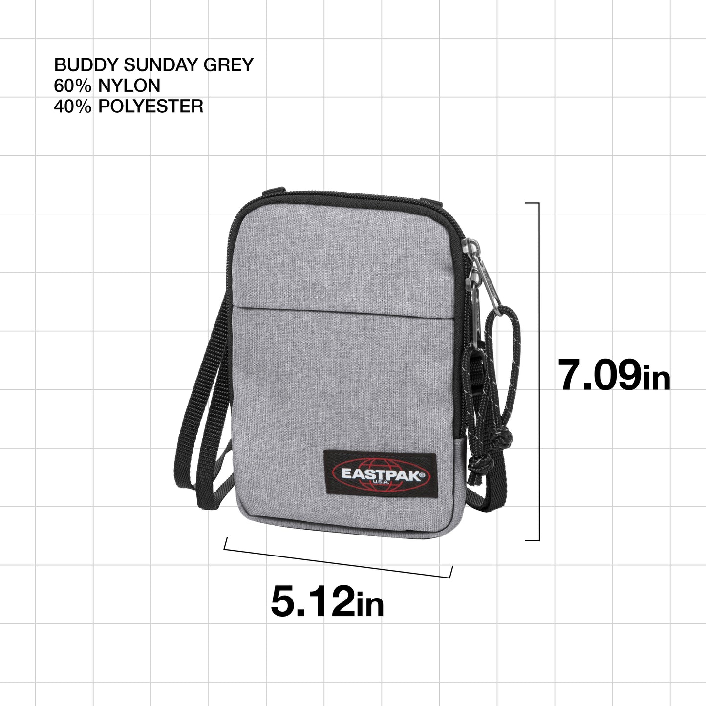 Eastpak Buddy Shoulder Bag - Storage for Keys, Wallet, and More - Sunday Grey