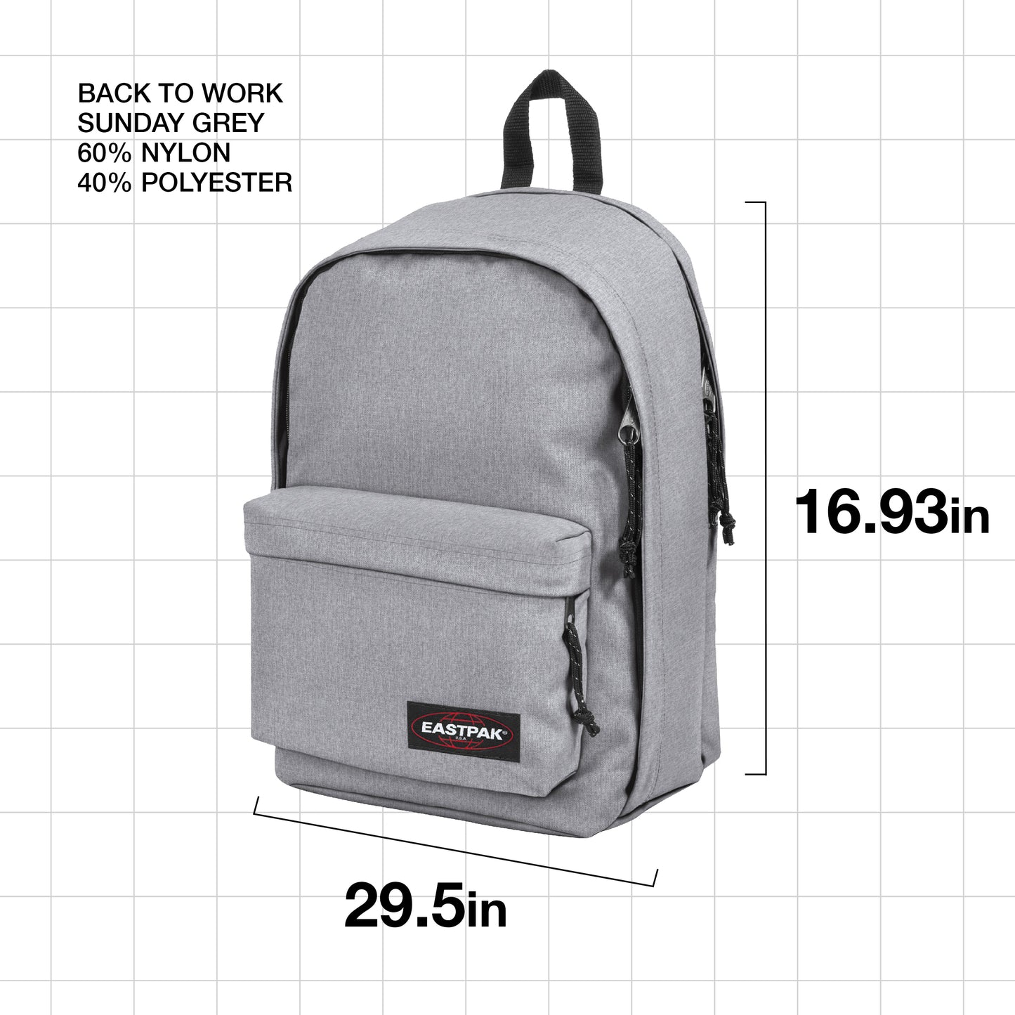 Eastpak Back to Work Backpack - Bag for School, Laptop, Travel, Work, or Bookbag - Sunday Grey
