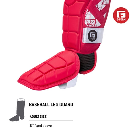 G-Form Elite Batter's Leg Guard - Baseball Leg Guard with Adjustable Straps - RH Hitter, Red, Adult