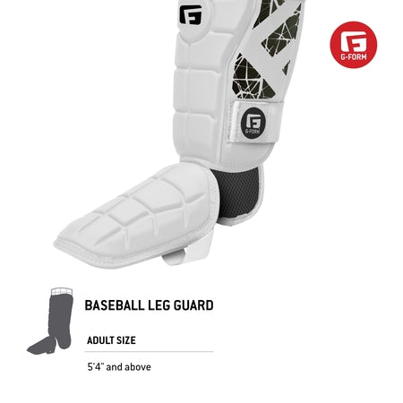 G-Form Elite Batter's Leg Guard - Baseball Leg Guard with Adjustable Straps - RH Hitter, White, Adult