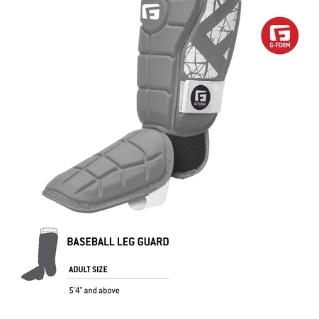 G-Form Elite Batter's Leg Guard - Baseball Leg Guard with Adjustable Straps - RH Hitter, Silver, Adult