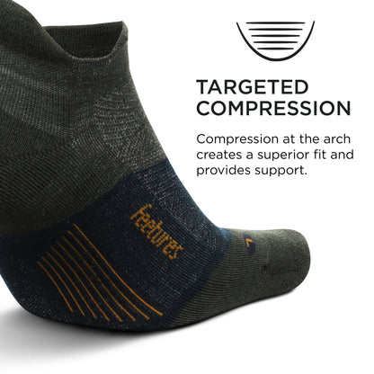 Feetures Merino 10 Cushion No Show Tab Sock Stripe (1 Pair) Small, Forest