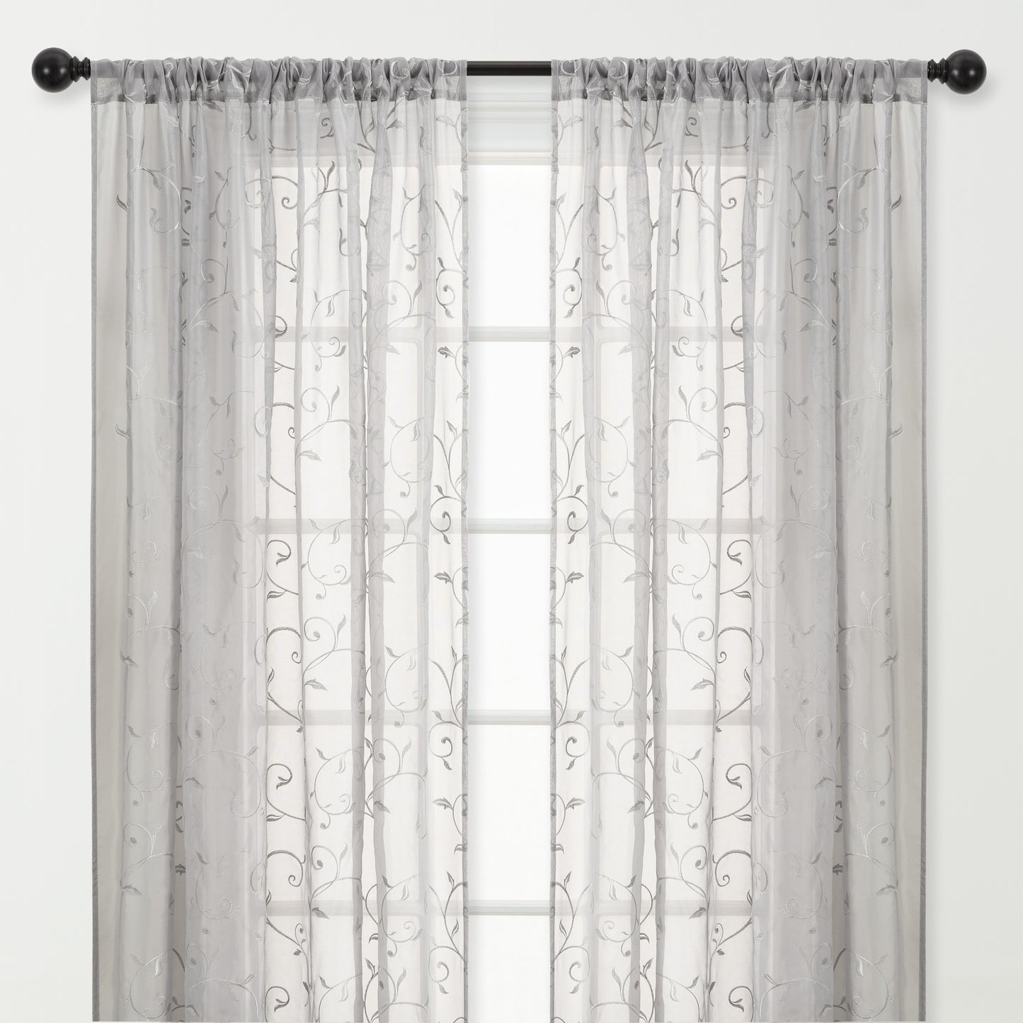 Chanasya Gray Charcoal Sheer Curtains for Living Room - 63 Inch Panels - Embroidered Luxury Vine Patterned Voile Chic Sheer Curtain Panels for Bedroom Kitchen Dining Room - Light Filtering 2 Panel Set