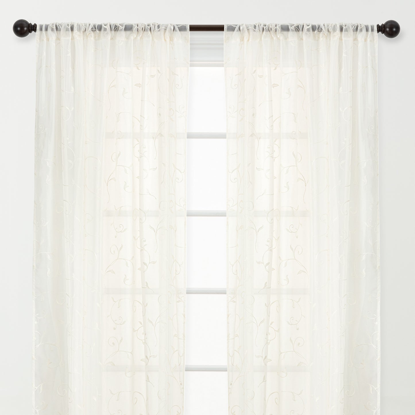 Chanasya White Ivory Sheer Curtains for Living Room - 63 Inch Panels - Embroidered Luxury Vine Patterned Voile Chic Sheer Curtain Panels for Bedroom Kitchen Dining Room - Light Filtering 2 Panel Set