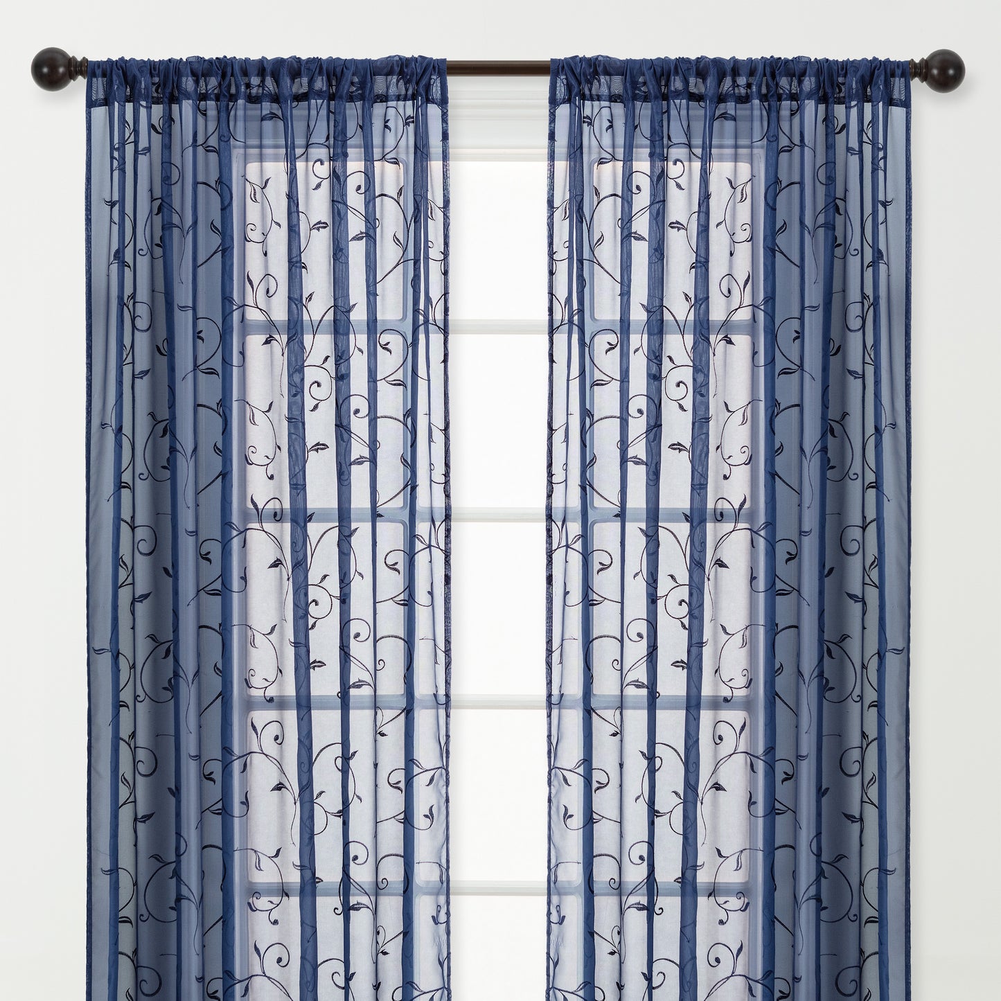Chanasya Blue Navy Sheer Curtains for Living Room - 84 Inch Panels - Embroidered Luxury Vine Patterned Voile Chic Sheer Curtain Panels for Bedroom Kitchen Dining Room - Light Filtering 2 Panel Set