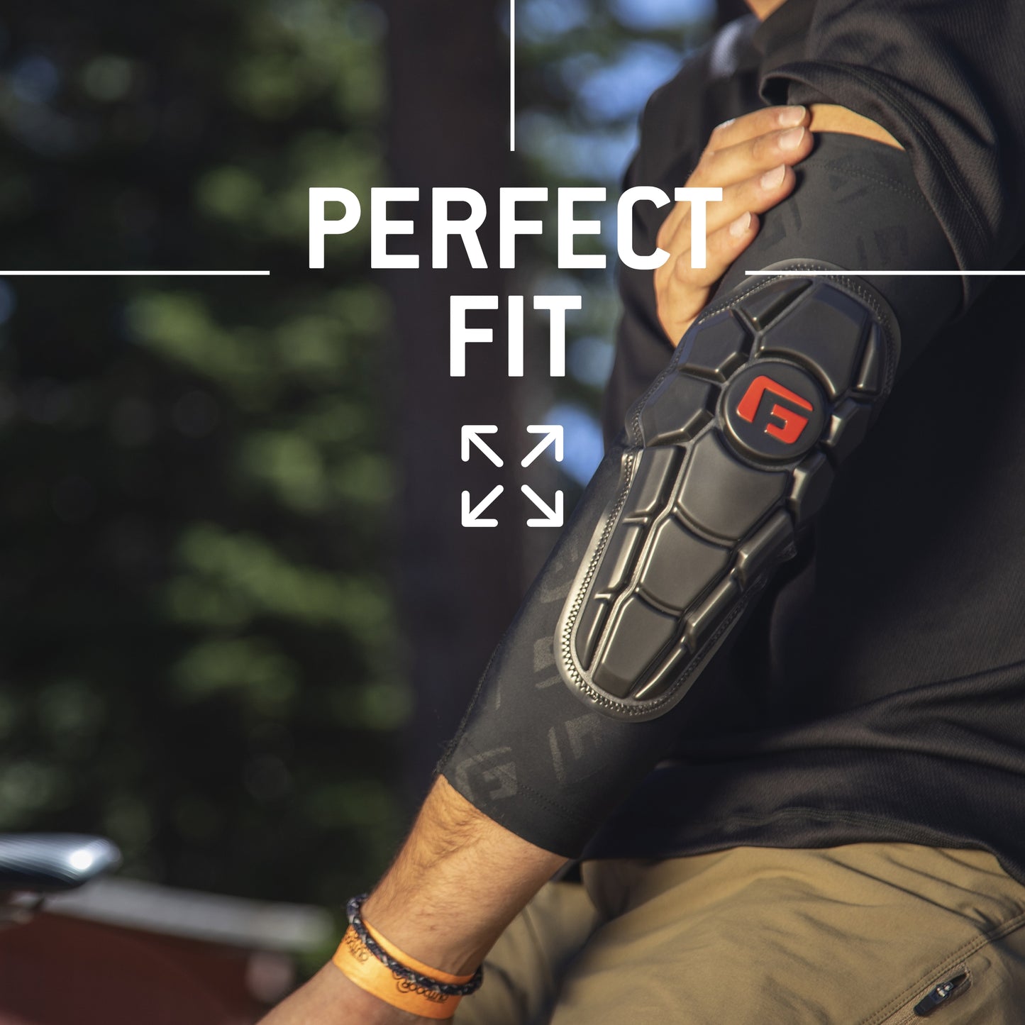 G-Form Pro-X2 Mountain Bike Elbow Pads - Elbow Compression Sleeve for Elbow Support - Black/White Stitch, Adult Small