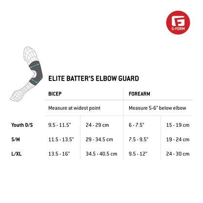 G-Form Elite Batter's Baseball Elbow Guard - Forearm Guards & Elbow Pads - Black/White Logo/White, Adult L/XL