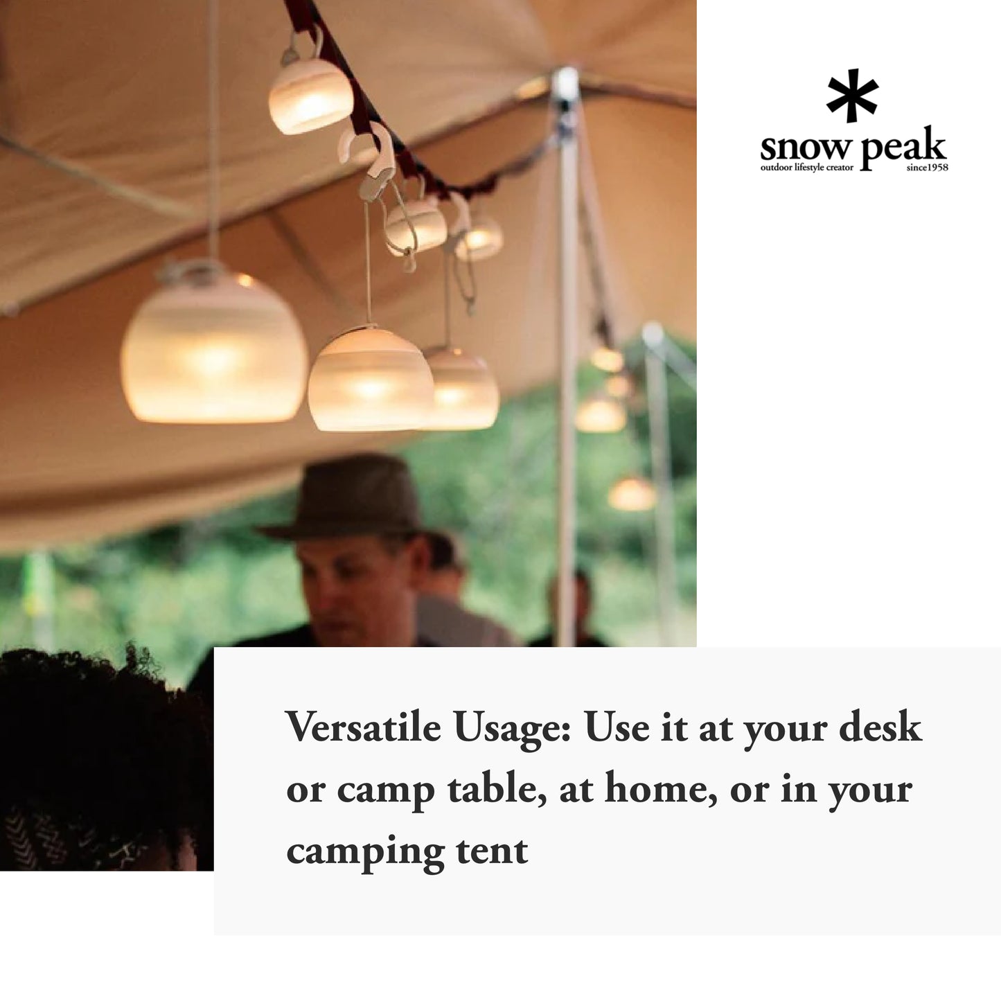 Snow Peak Hozuki Lantern - Battery-Powered Light for Desk & Camp Table with Hanging Hook - 5.8 oz - Bark