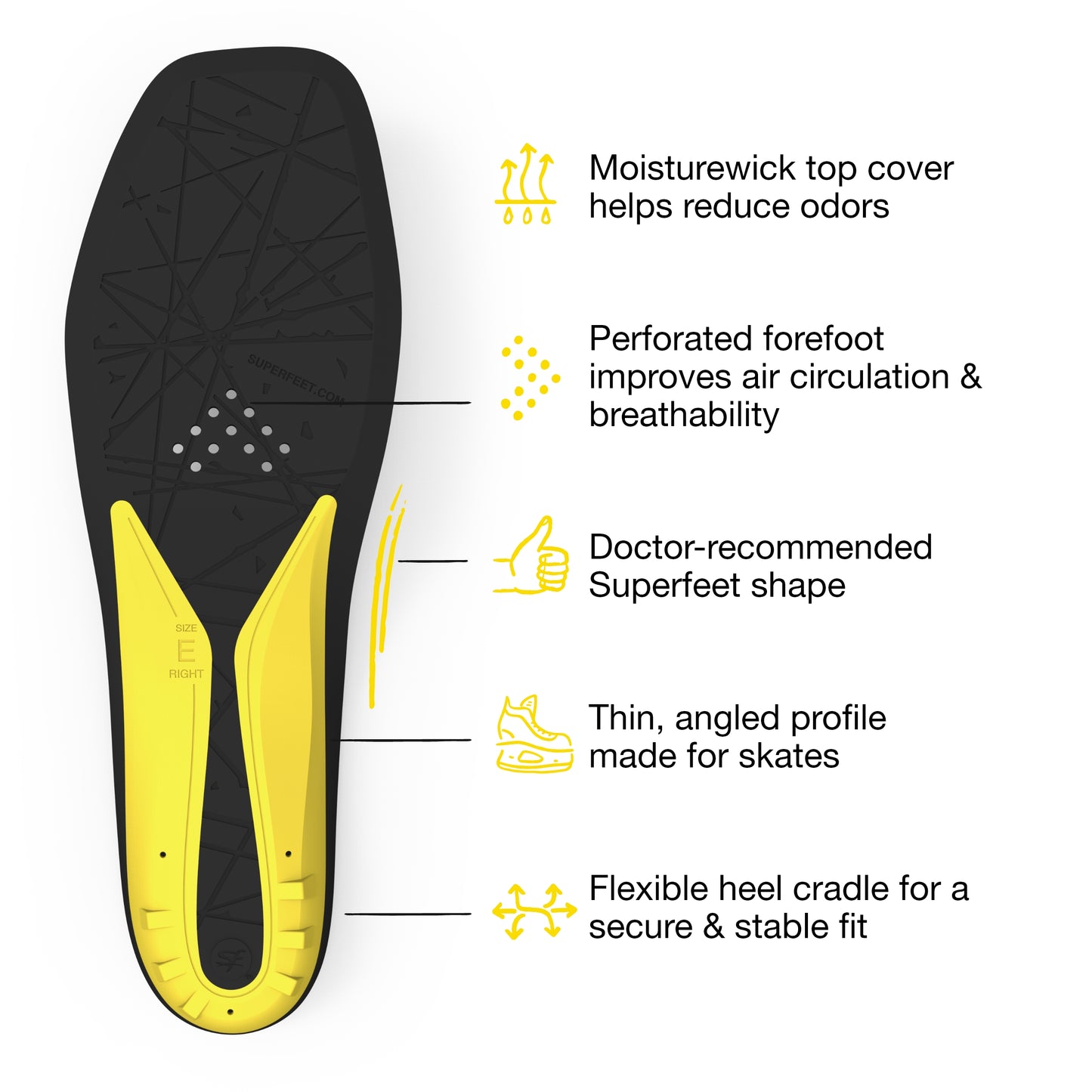 Superfeet Hockey Comfort Insoles for Orthotic Support and Cushion in Casual Hockey Skates, Unisex, Yellow, XXX-Small J: Youth Skate Y12 - Y13, US