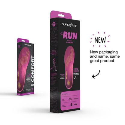 Superfeet Run Comfort Carbon Fiber Orthotic Inserts Insoles for Running Shoes, Plum, 10.5-12 Women
