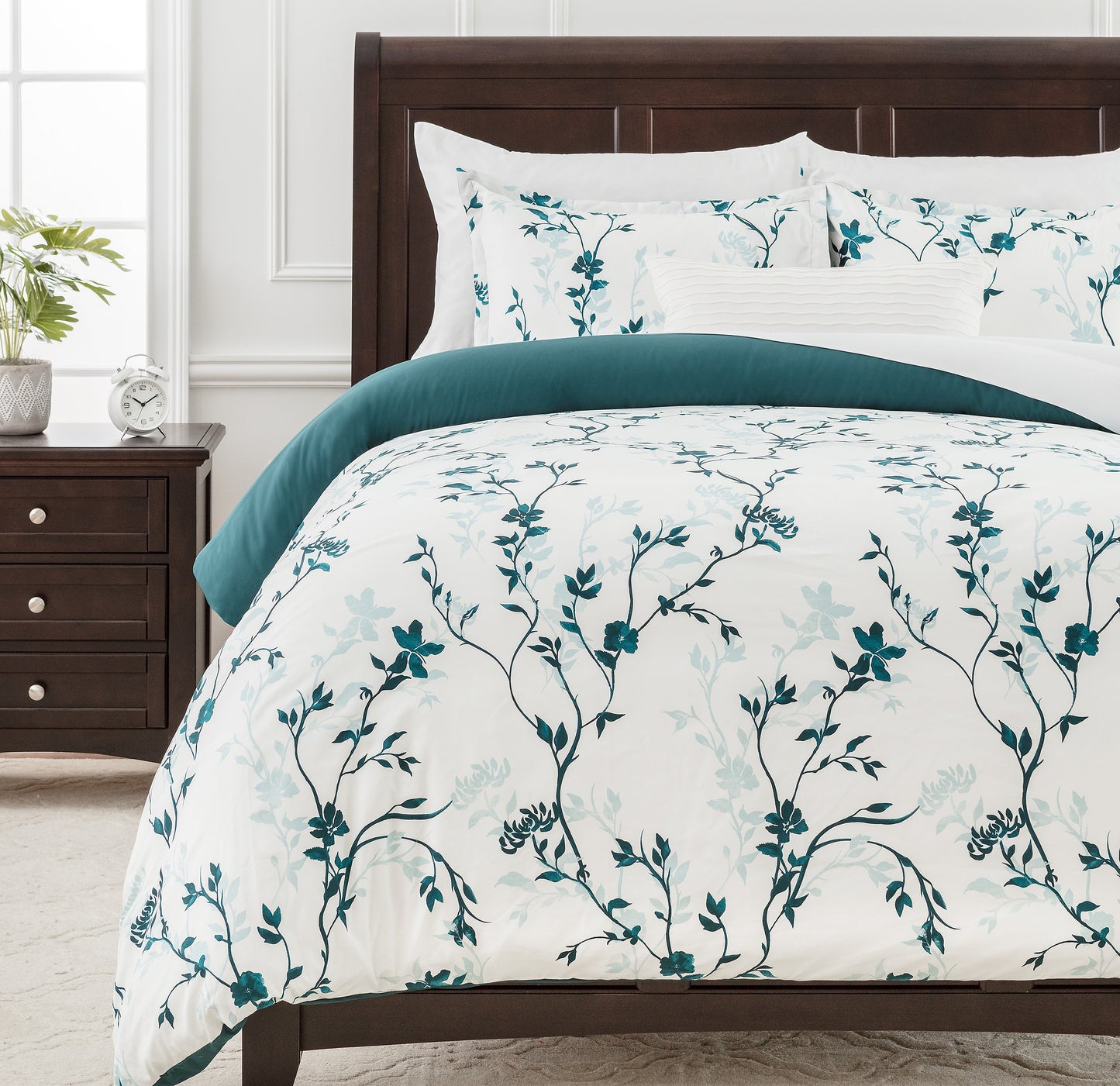 Chanasya Deep Teal Floral Duvet Comforter Cover Bedding Set King Size - Floral Print 3-Piece Set Lightweight Elegant Aesthetic Microfiber Bedcover - Ultra Soft Machine Wash Breathable Stain Resistant
