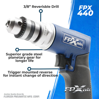 FPX-AIR 3/8" Reversible Drill: FPX-440, Automotive Tools, Power Drill, Tool for Mechanics