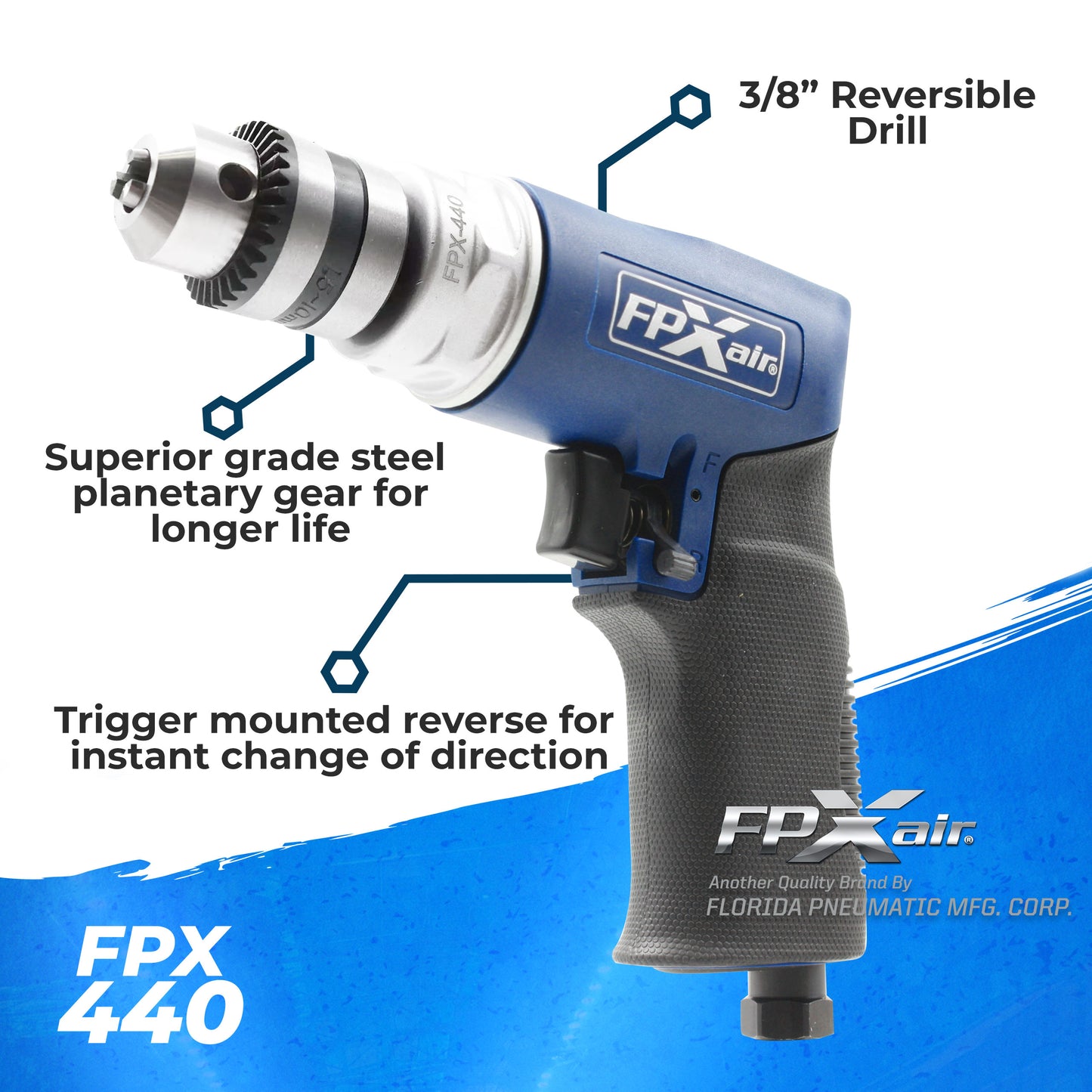 FPX-AIR 3/8" Reversible Drill: FPX-440, Automotive Tools, Power Drill, Tool for Mechanics