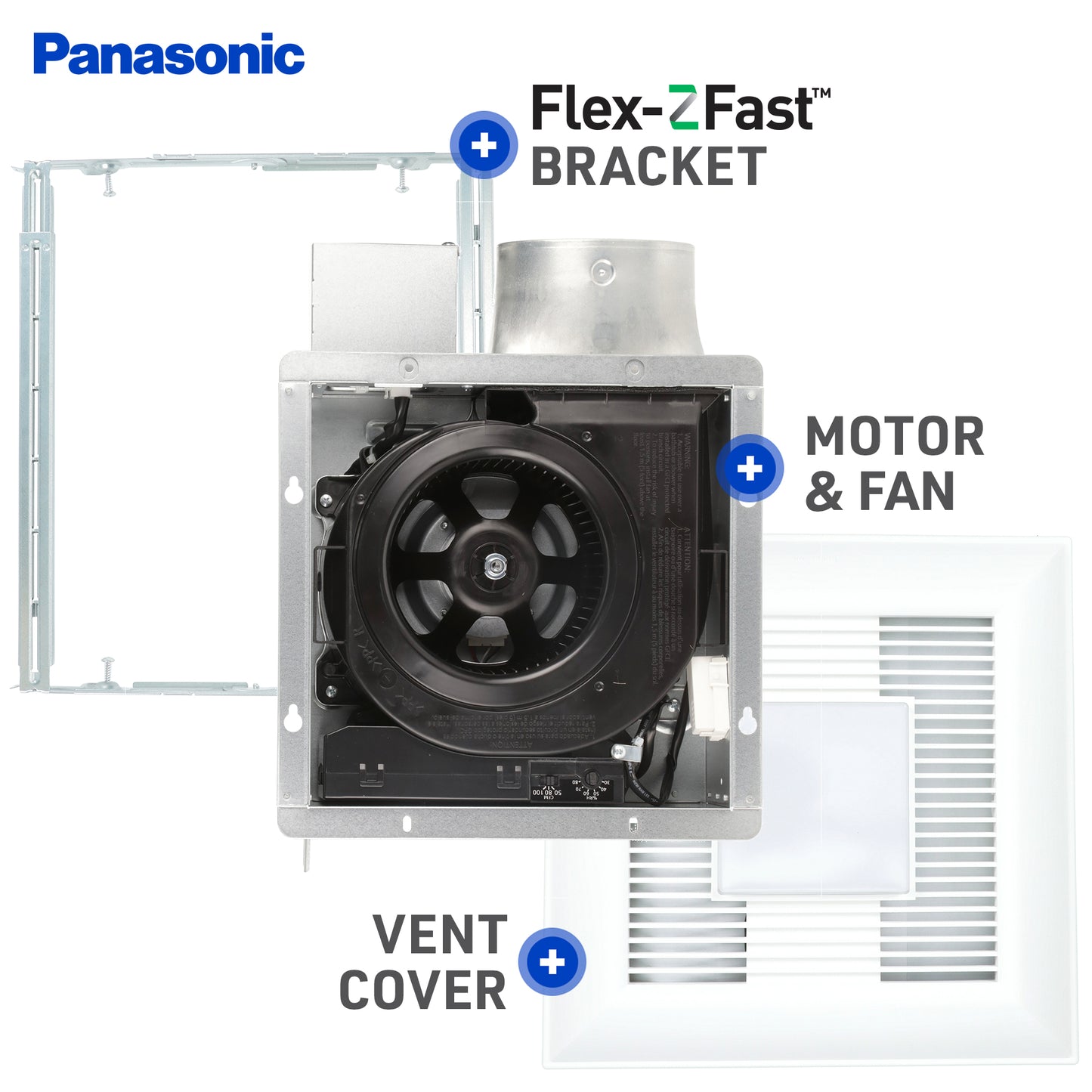 Panasonic FV-0510VSCL1 WhisperValue DC Ventilation Fan with Light and Condensation Sensor, 50-80-100 CFM
