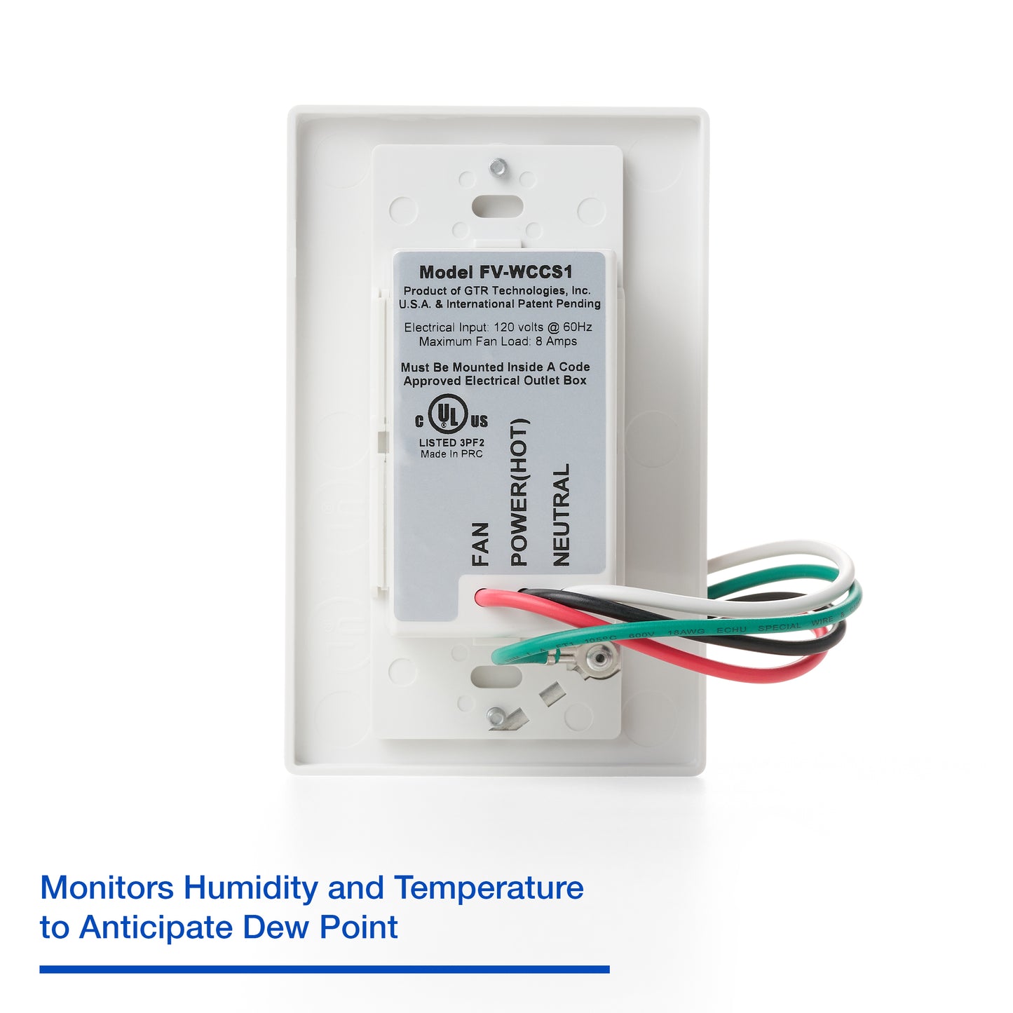 Panasonic FV-WCCS1-W WhisperControl Condensation Sensor Plus On/Off Wall Switch, White