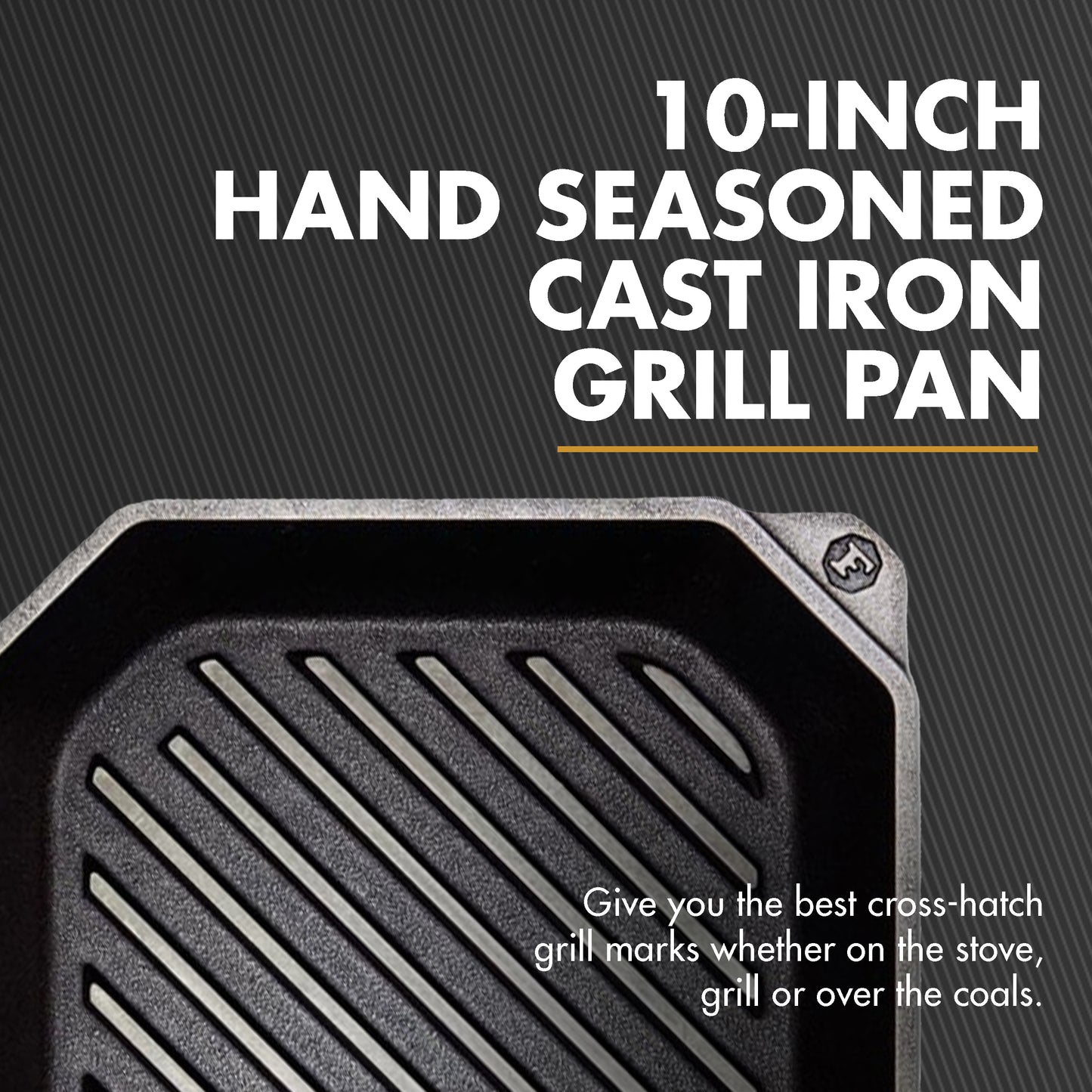 FINEX Pre-Seasoned Cast Iron 10 Inch Grill Pan with Ergonomic Spring Handles