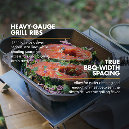 FINEX Pre-Seasoned Cast Iron 10 Inch Grill Pan with Ergonomic Spring Handles