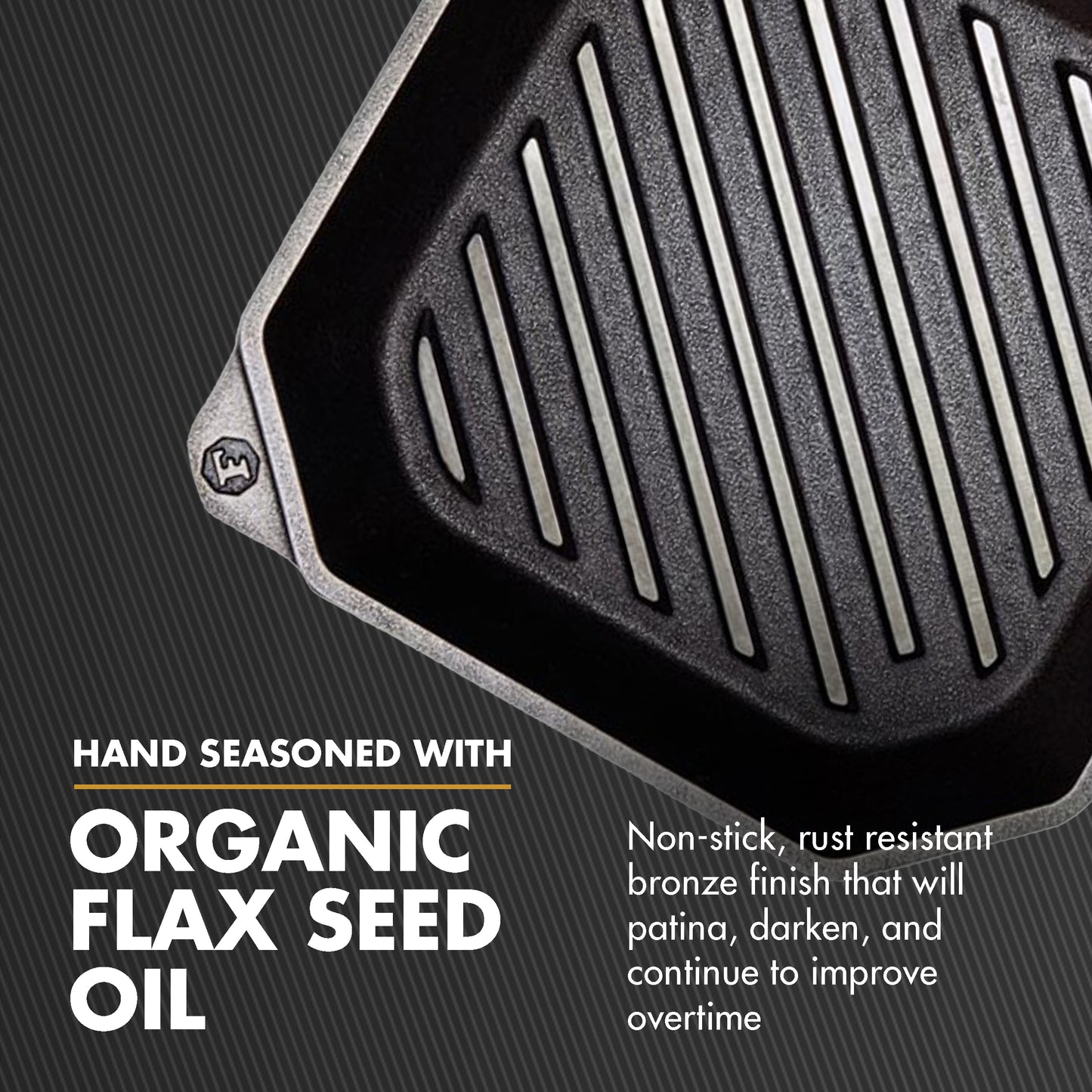 FINEX Pre-Seasoned Cast Iron 10 Inch Grill Pan with Ergonomic Spring Handles