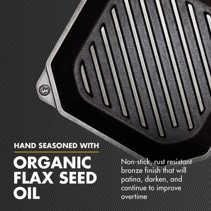 FINEX Pre-Seasoned Cast Iron 10 Inch Grill Pan with Ergonomic Spring Handles