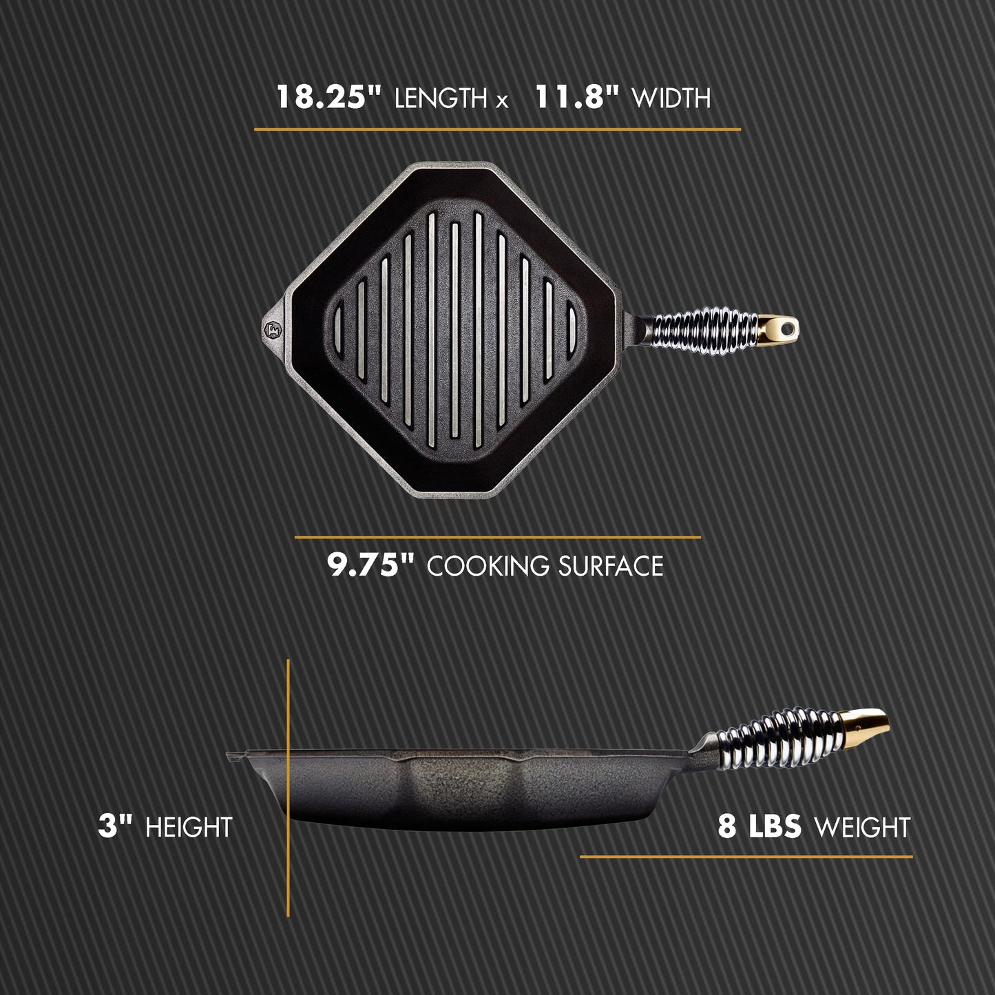 FINEX Pre-Seasoned Cast Iron 10 Inch Grill Pan with Ergonomic Spring Handles
