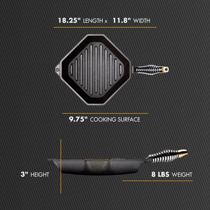 FINEX Pre-Seasoned Cast Iron 10 Inch Grill Pan with Ergonomic Spring Handles