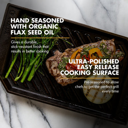 FINEX 15" Cast Iron Lean Grill Pan, Modern Heirloom, Handcrafted in the USA, Pre-seasoned with Organic Flaxseed Oil