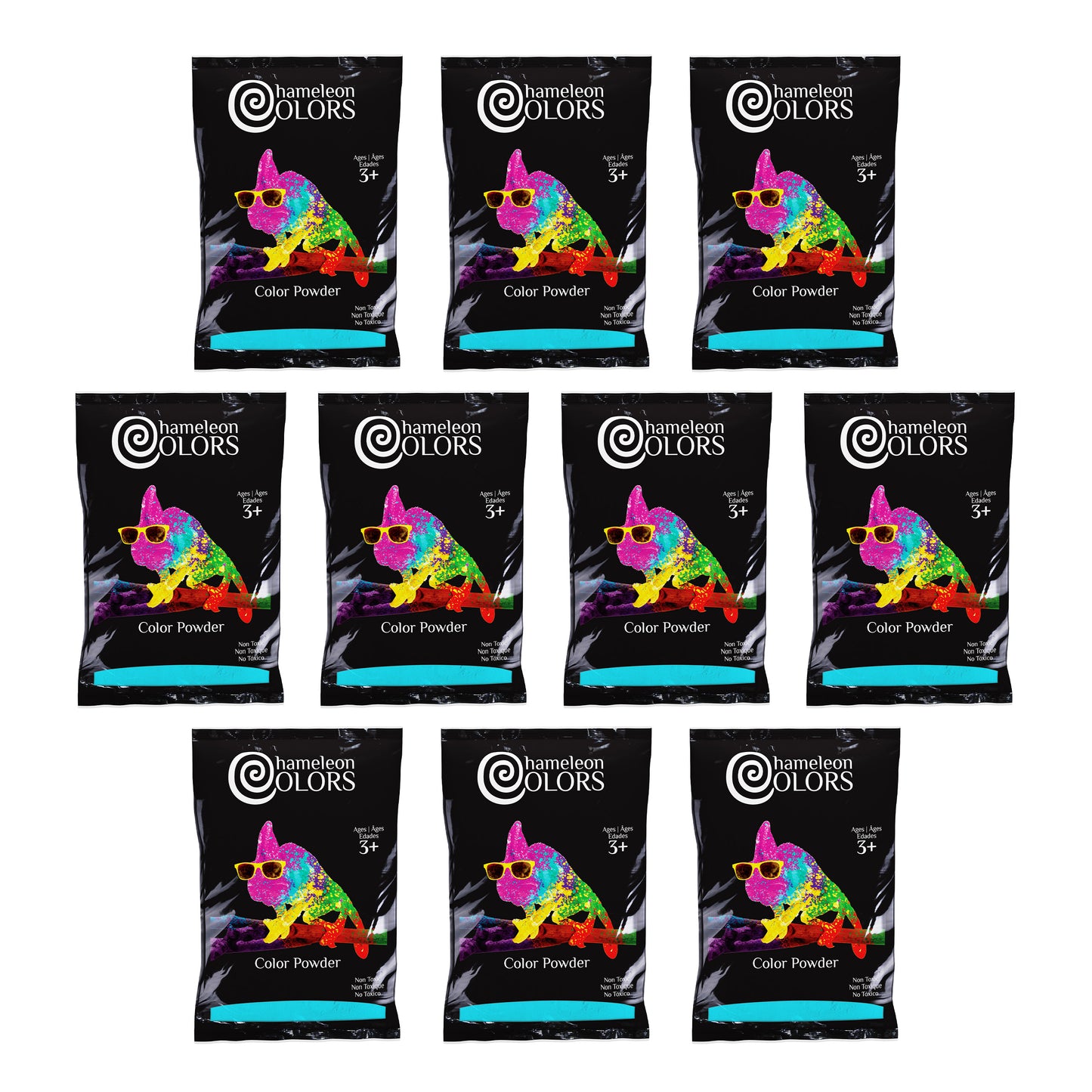 Chameleon Colors Color Powder, Vibrant Blue Holi Color, 10 Pounds (1 Pound per Packet), Pack of 10