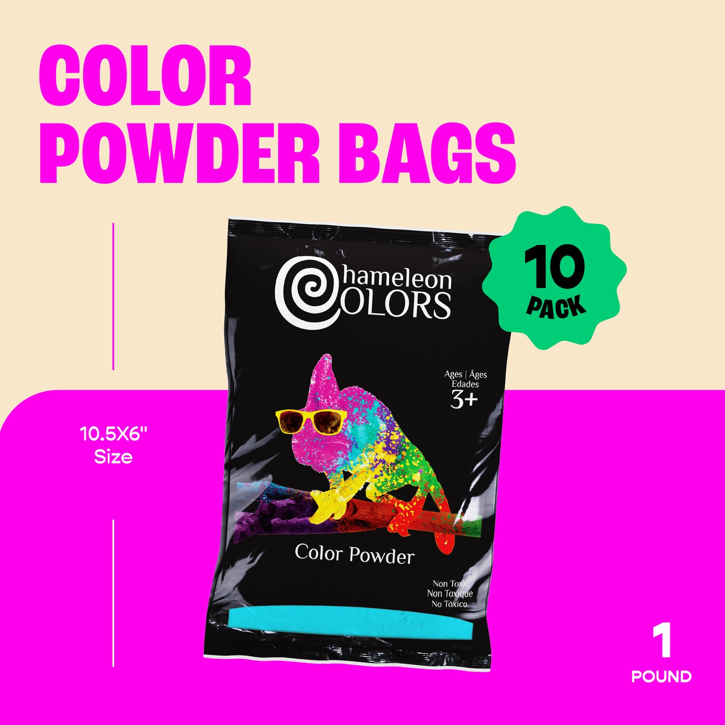 Chameleon Colors Color Powder, Vibrant Blue Holi Color, 10 Pounds (1 Pound per Packet), Pack of 10