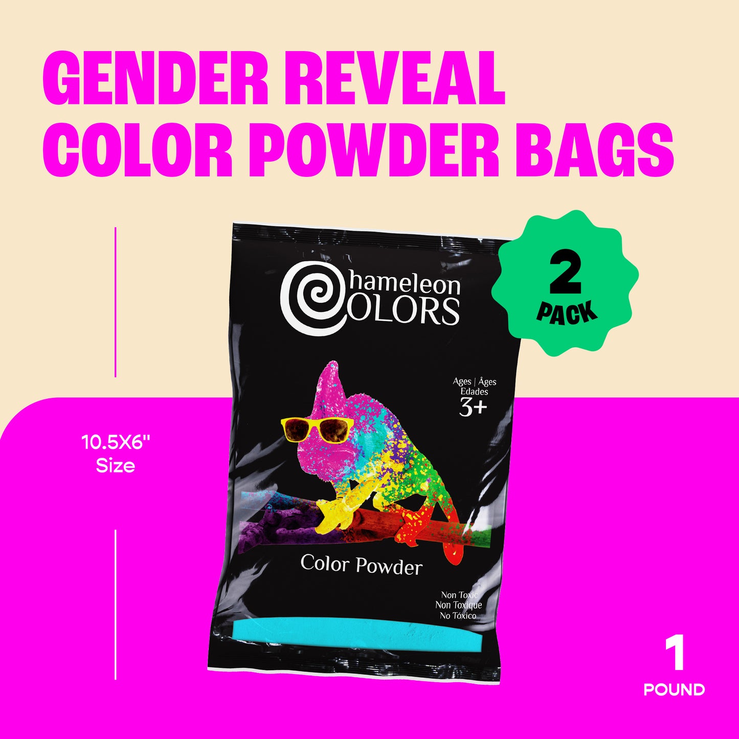 Chameleon Colors Gender Reveal Powder Set - Blue and Pink Color Chalk Powder for Photography, Baby Boy or Girl Gender Reveal, Car Tire Burnout, Birthday Party, Color Fun Run, Holi Festival, and More - 2 Pack of 1 lb. Bags