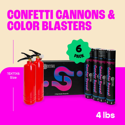 Chameleon Colors Gender Reveal Confetti Cannons and Color Blasters - Includes 2 Pink and 2 Blue Baby Reveal Cannons and 1 Pink and 1 Blue Color Blaster