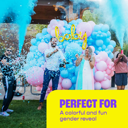 Chameleon Colors Gender Reveal Confetti Cannons and Color Blasters - Includes 2 Pink and 2 Blue Baby Reveal Cannons and 1 Pink and 1 Blue Color Blaster