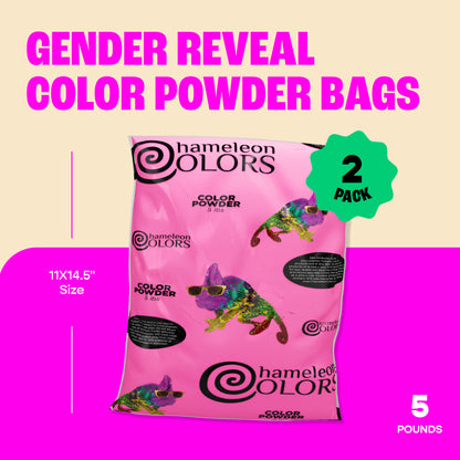 Chameleon Colors Pink Gender Reveal Powder - Easy-Open Bags of Pink Color Chalk Powder for Photography, Baby Girl Gender Reveal, Car Tire Burnout, Birthday Party, Color Fun Run, Holi Festival, and More - 2 Pack of 5 lb. Bags