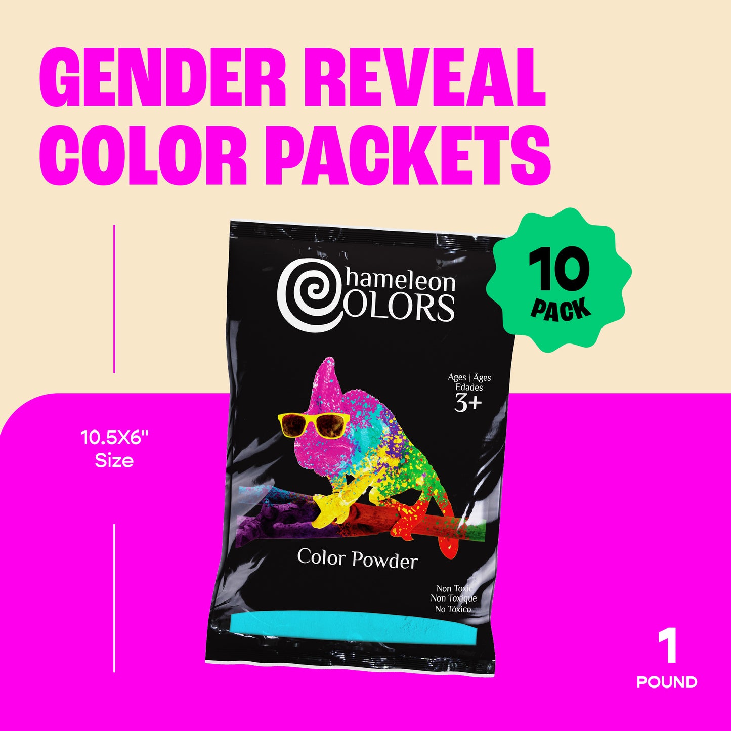 Chameleon Colors Gender Reveal Powder Kit - Includes Pink and Blue Color Powder, 5 Team Girl and 5 Team Boy Stickers - 2 lbs Color Powder