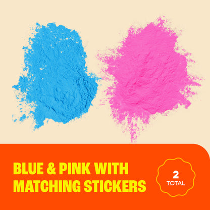 Chameleon Colors Gender Reveal Powder Kit - Includes Pink and Blue Color Powder, 5 Team Girl and 5 Team Boy Stickers - 2 lbs Color Powder