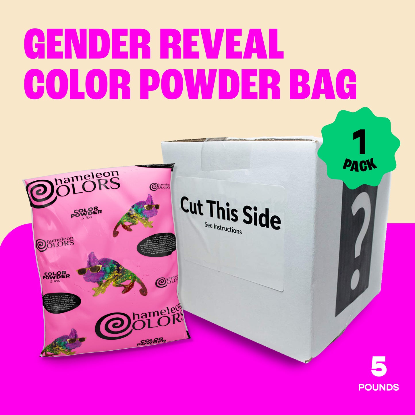 Chameleon Colors Gender Reveal Smoke Bomb Box-with 5 Pounds of Pink Gender Reveal Chalk Powder-Creates a 60-Second Color Powder Cloud-Safe and Great for Gender Reveal Parties, Photos, and Videos