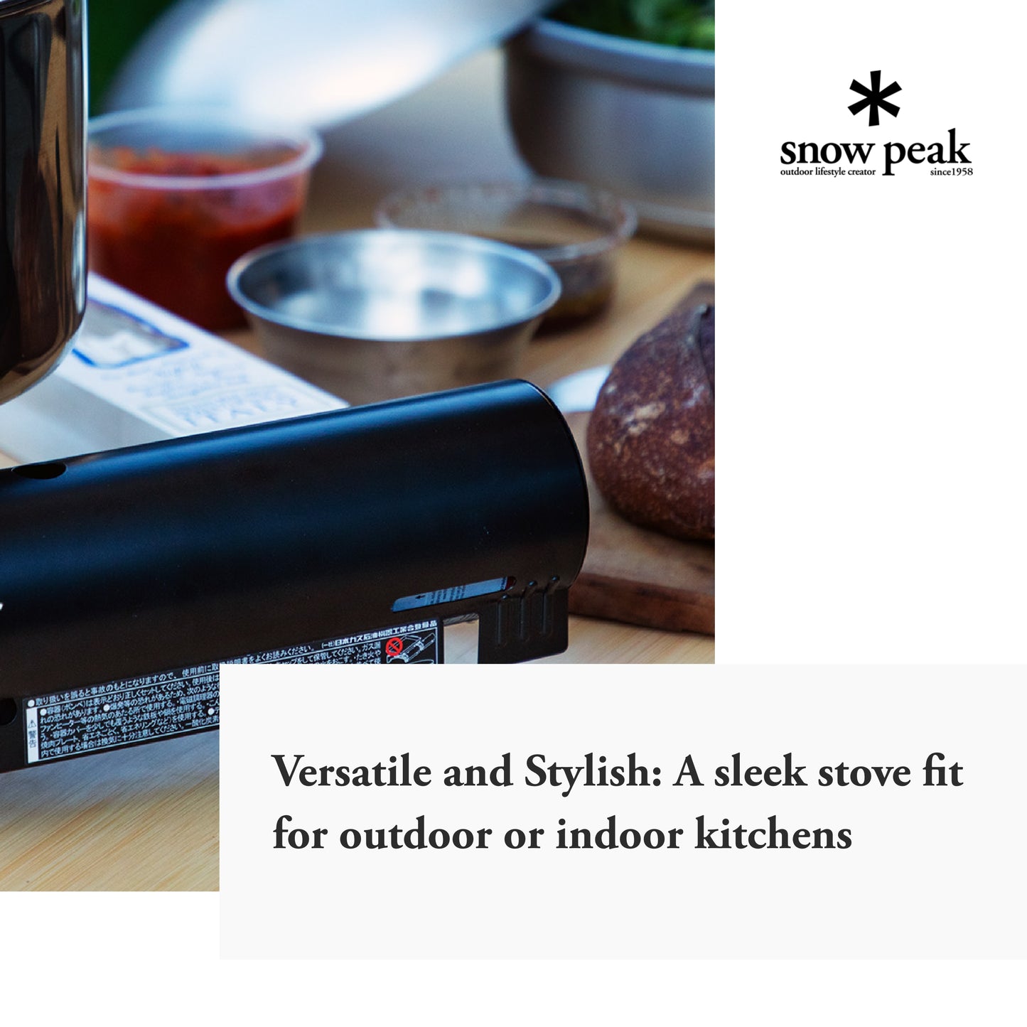 Snow Peak - Home & Camp Burner GS-600BK-US - Designed in Japan, Lightweight and Compact for Camping, Stable Base for Cooking - Black
