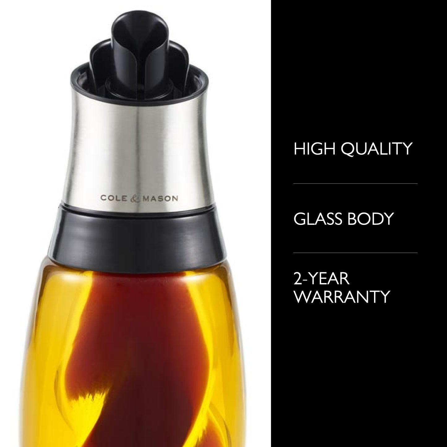COLE & MASON Duo Oil & Vinegar Dispenser - Stainless Steel Pourer Spout With Durable Borosilicate Glass Body - 1.5 Fluid Oz. Vinegar Capacity