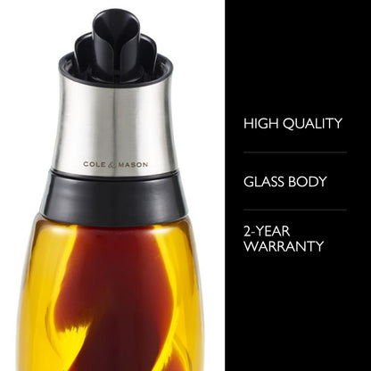 COLE & MASON Duo Oil & Vinegar Dispenser - Stainless Steel Pourer Spout With Durable Borosilicate Glass Body - 1.5 Fluid Oz. Vinegar Capacity